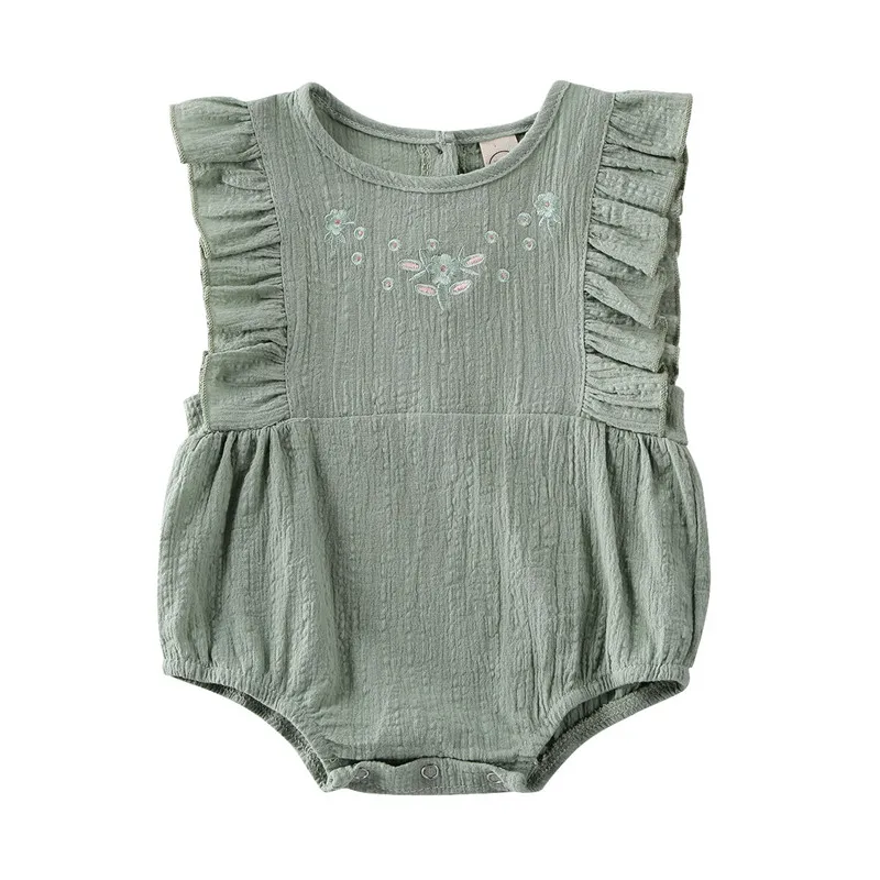 Light green Милый комбинезон с цветочным рисунком для новорожденных; боди; цельнокроеный костюм; комбинезон с оборками и рукавами-крылышками и круглым вырезом; хлопковая одежда для маленьких девочек; пляжный костюм - Цвет: Light green