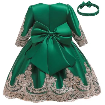 

High-grade Kids Flower Girls Long Sleeve Embroidery Princess Dress For Girls Formal Evening Party Dress Children Wedding Gown
