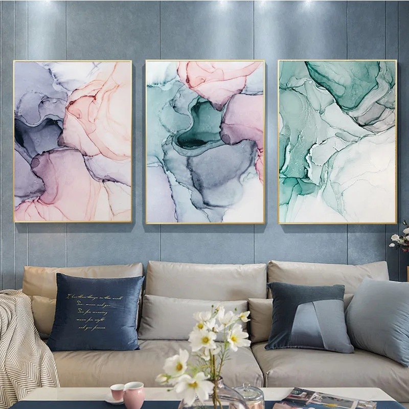 

3 Panels Scandinavian Marble Color Abstract Canvas Painting Wall Art Poster Quadro Wall Pictures Cuadros Geometric Home Decor