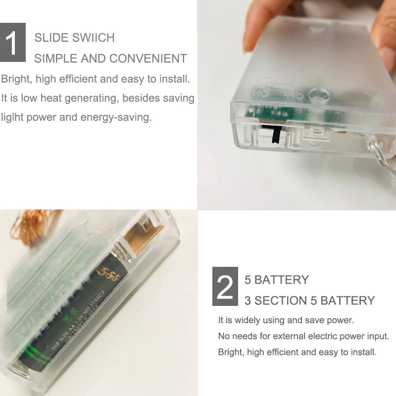 Светодиодный фонарь на батарейках 2 м, 5 м, 10 м, серебристый медный провод, водонепроницаемый Сказочный свет, гирлянда, вечерние, рождественские, свадебные, светодиодный, гирлянда