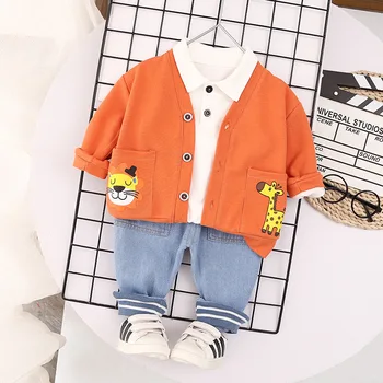 

A Generation of Fat Children Spring and Autumn Set Male Lion Deer Pocket Long Sleeve Three-piece Set Fashion Childrenswear