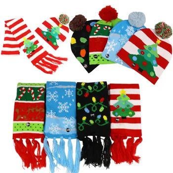 

Toddler Kid Baby Sequin Christmas Hat LED Light-up Knit Hat Beanie Scarf Set детская одежда kid cap Plush Hat Earmuffs Cap#E25