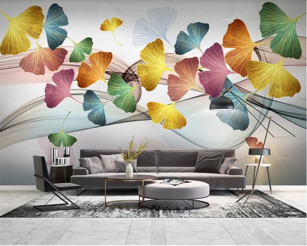 

Custom wallpaper mural Nordic modern minimalist hand-painted ginkgo leaf abstract line background wall 3d wallpaper tapety