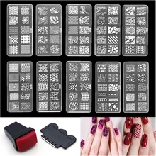 Nagel-kunst, Platten Nail Dichtung Maniküre Polaco Drucker Werkzeug Vorlagen Nagel Stempel Schablonen Nagel Vorlage Stamper Schaber(China)