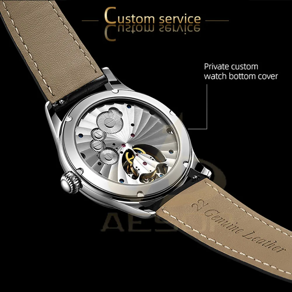 Aesop 7021 Tourbillon Watch Men Mechanical Movement Wirstwatches Sapphire Waterproof Leather Metal Band Roman Scale Dial Classic