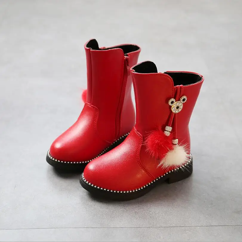 

Girl Boots 2018 Winter Boots Kids For Girls Snow Boots For Kids Girls Black Boots Fashion Flower Children'S Shoes Red Black Pink