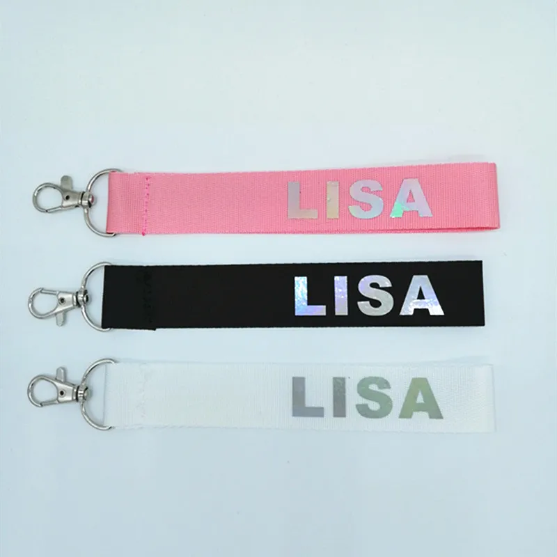 Free shipping Kpop Blackpink Album LISA ROSE JENNIE Nylon KeyChain Discoloration Laser Name Key Chain Women Bag Jewelry B099