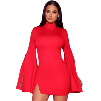 

Vintage Sexy Bodycon Dress Women Flare Sleeve OL Business Office Formal Dress Sheath Cut Out Elegant Night Club Party Mini Dress