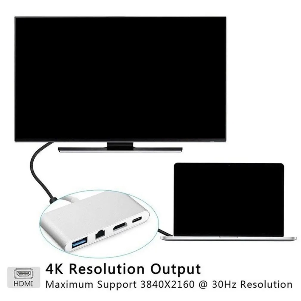 4 в 1 type-C к HDMI 4K+ RJ45 Gigabit Ethernet USB 3,1 type C концентратор переходник Разветвитель USB C для MacBook Pro HDTV