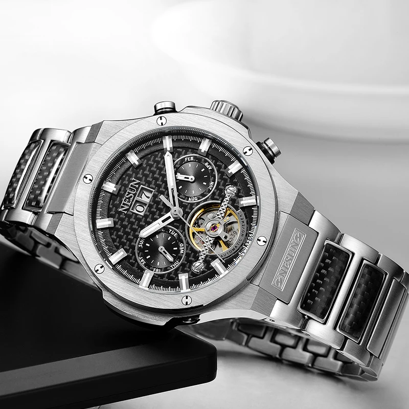 NESUN новые мужские модные деловые турбийон автоматические механические наручные