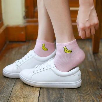 

2020 New Cotton Cute Fruit Printed Socks Autumn Comfortable White Boat Socks Korean Popular Spring 1Pair Hot Sale Women Girls