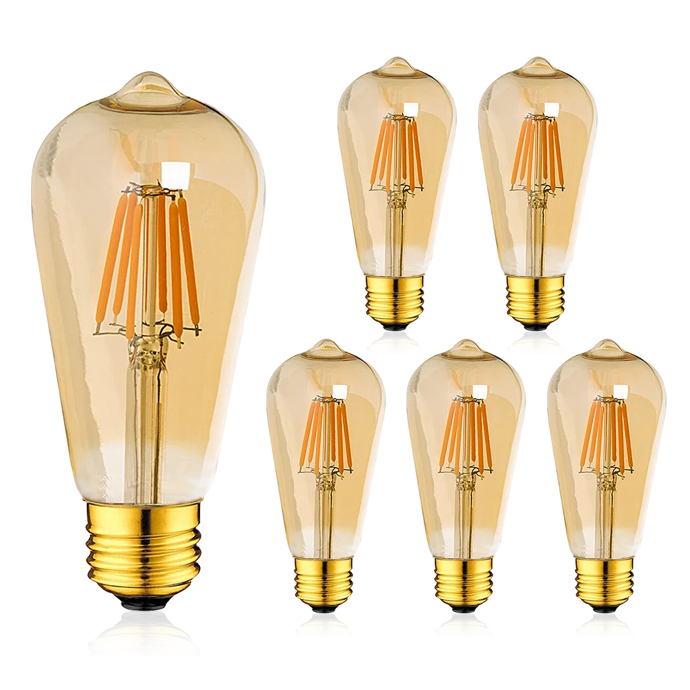 Genixgreen ST64G Vintage LED Filament Bulbs E27 4W 6W 2200K Edison