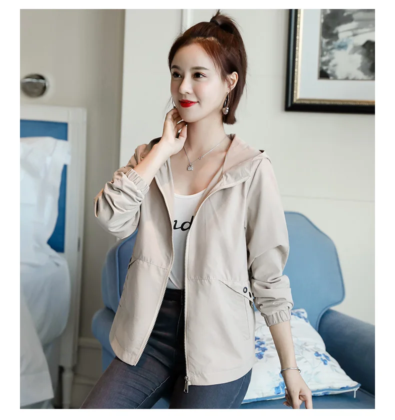 Повседневные женские куртки с длинным рукавом и капюшоном сезон весна-осень |