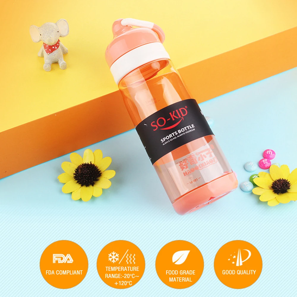

500ml Child bottle Outdoor Water Bottle with Straw Sports Bottles Eco-friendly with Lid Hiking Camping Plastic BPA Free H1098