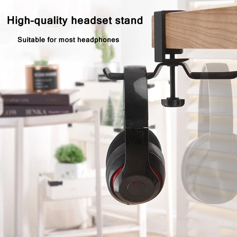 360 Degree Rotating Aluminum Alloy Headphone Holder Double Desk Clip Headset Hanger 2 in 1 Earphone Mount Under Desk Stand Rack