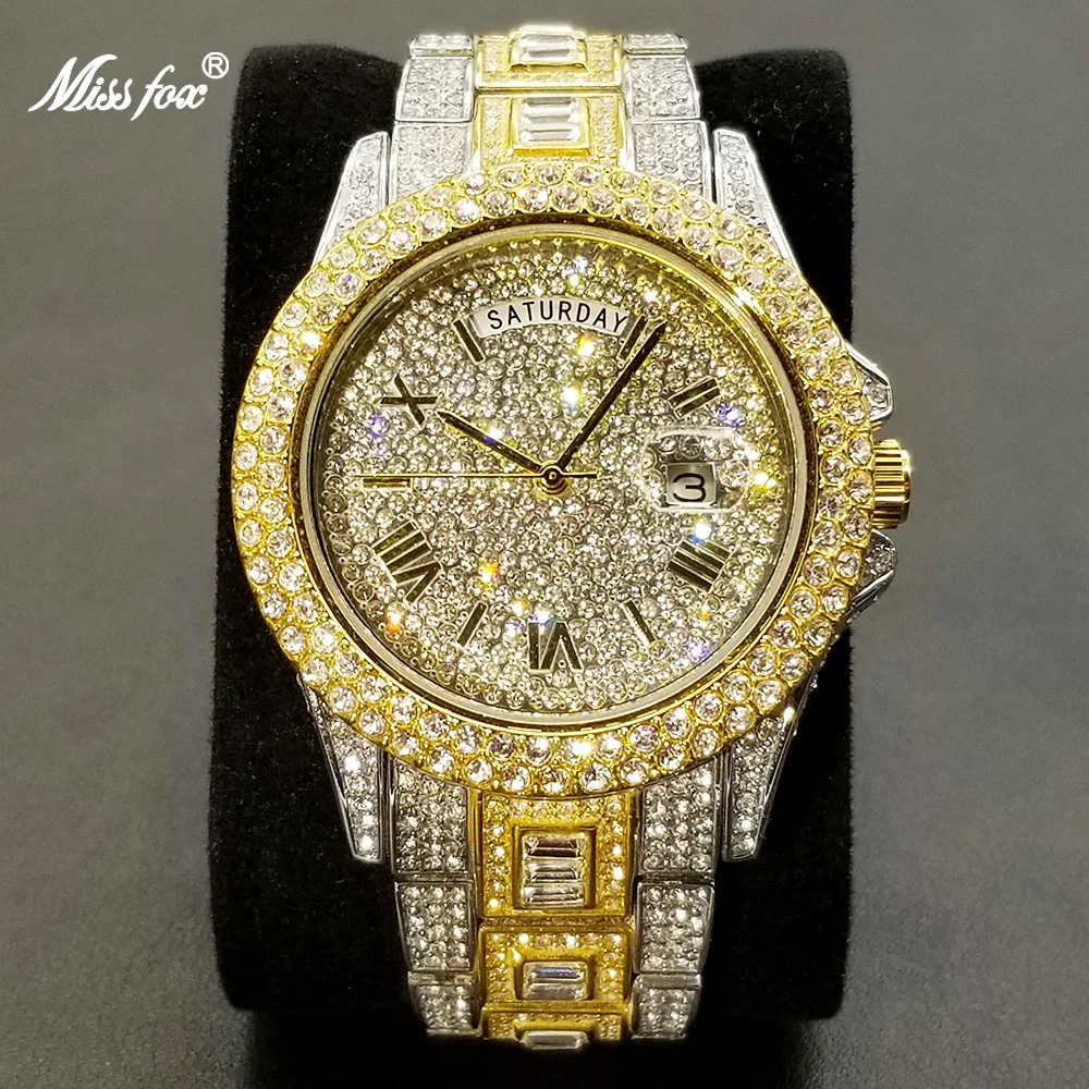 MISSFOX Ice Out Men's Watches Diamond 