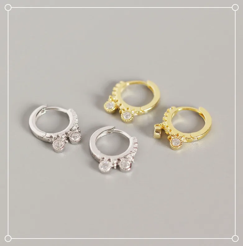 

925 Sterling Silver Earrings For Women Golden Silver Small Hoop Earrings Girl Ear Bone Earring Zircon Luxury Small Round Beads 3