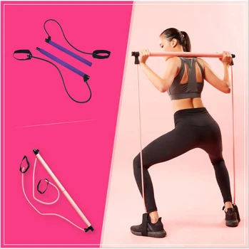 

Multifunctional Portable Pilates Bar Yoga Gym Stick Workout Body Abdominal Resistance Bands Rope Puller Fitness Straps Equipment