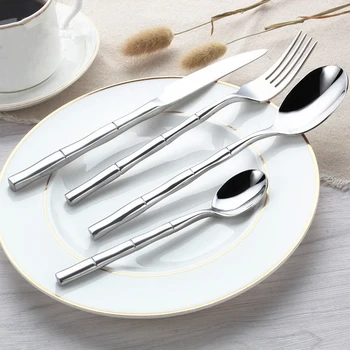 

24Pcs/Sets Stainless Steel Bamboo Cutlery Set Tableware Dinnerware Mirror Polish Silver Cutlery Dinner Knives Forks