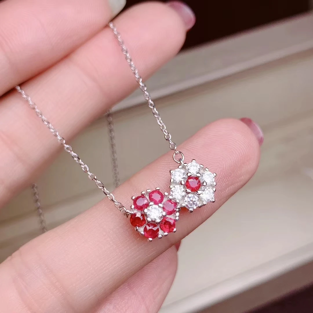 exquisite red ruby gemstone necklace women silver jewelry natural gem 925 sterling silver birthday gift gem color perfect fit