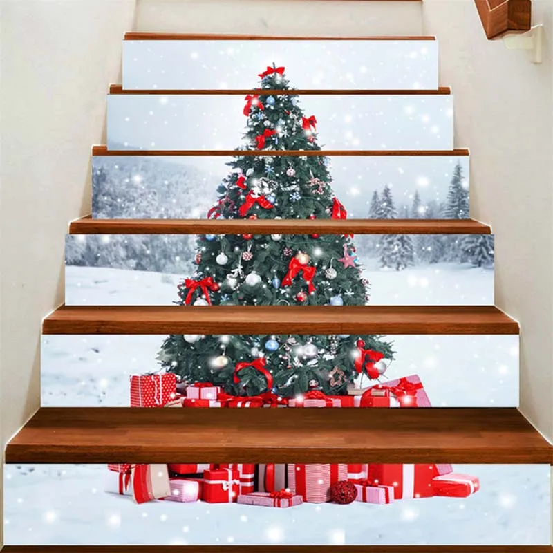 

1PC Christmas Sticker PVC Stairs Stickers Removable Xmas Glass Wall Stickers Floor Decal Staircase Christmas Gift