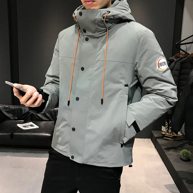 Gray Green Роскошный известный бренд теплая мужская куртка толстая белая утка пуховик моды короткие инструменты с капюшоном пуховик мужчин - Цвет: Gray Green