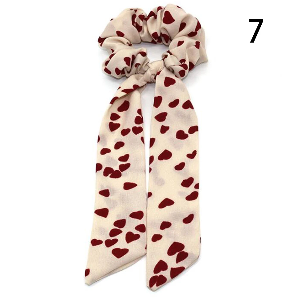 Boho Style Printed Ribbon Bow Hair Scrunchies Elastic Hair Bands Women Elegant Polka Dot Knotted Scarf Hair Accessories Headwear - Цвет: 7