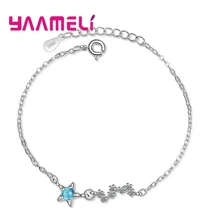 925 Серебряный женский браслет, круглые синие бусы, Опаловый камень, браслеты для женщин, ювелирные изделия из чистого серебра, модные трендовые ювелирные изделия