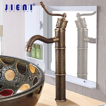 

JIENI Antique Brass Deck Mounted Tap Bathroom Basin Sink Faucet Stream Spout Faucet Hot & Cold Mixer Solid Brass Basin Tap