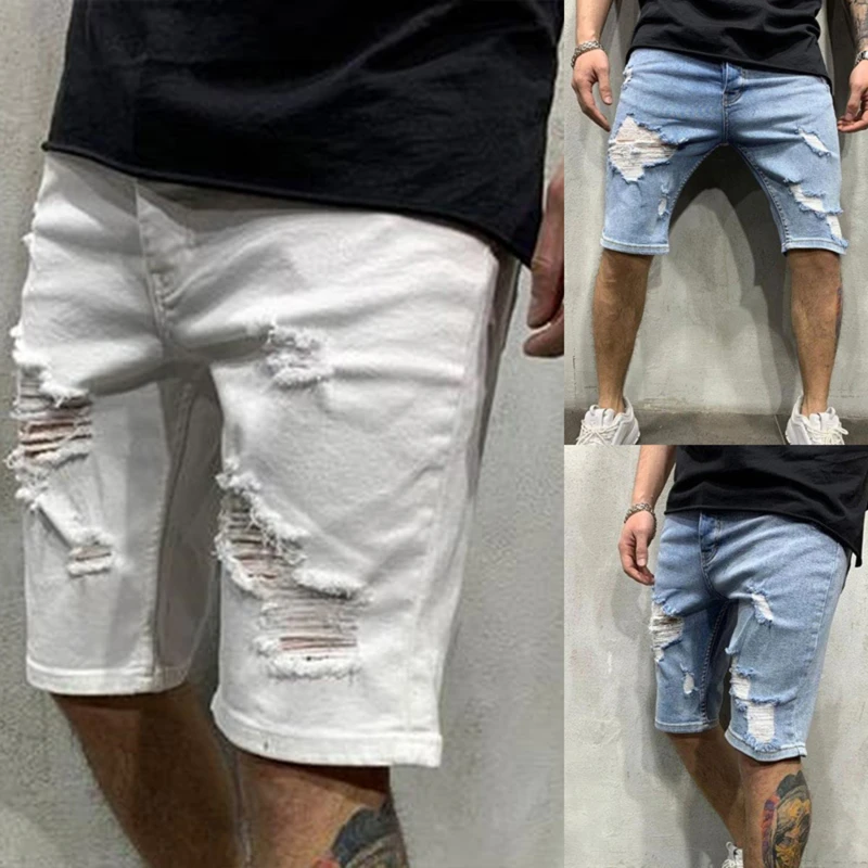 best casual shorts Summer New Men Shorts Fashion Casual Slim Men's Jeans Short High Quality Hole Elastic Denim Shorts casual shorts