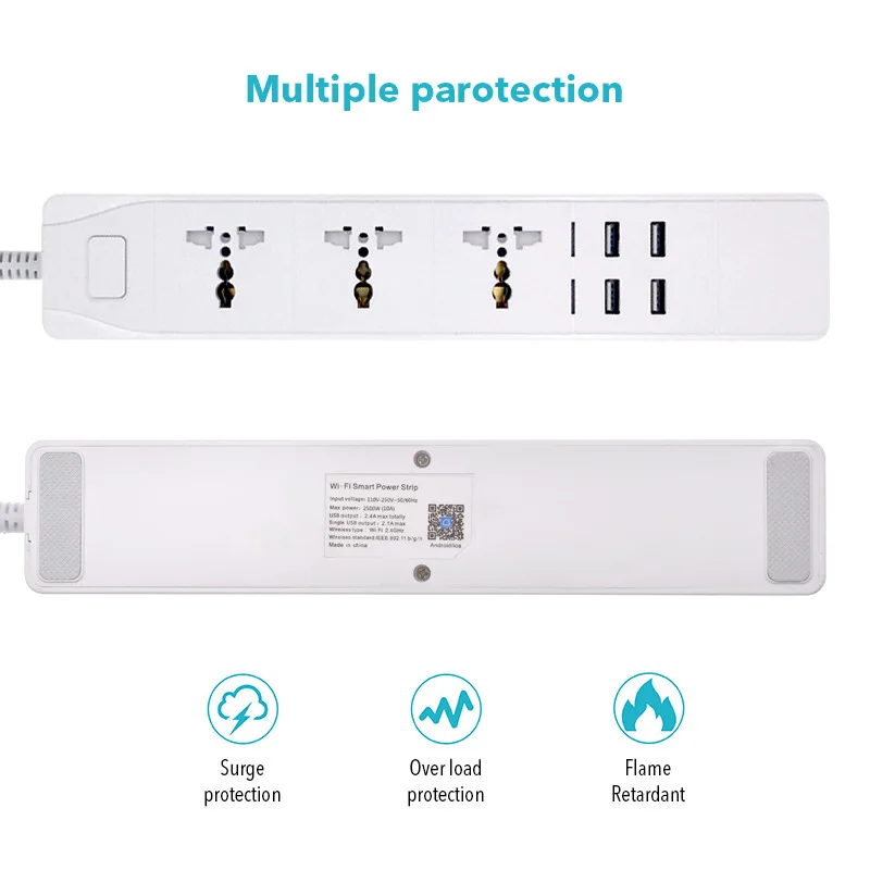 WiFi Smart power Strip универсальные розетки с USB дистанционным голосовым управлением Защита от перенапряжения работа с Alexa Google Home