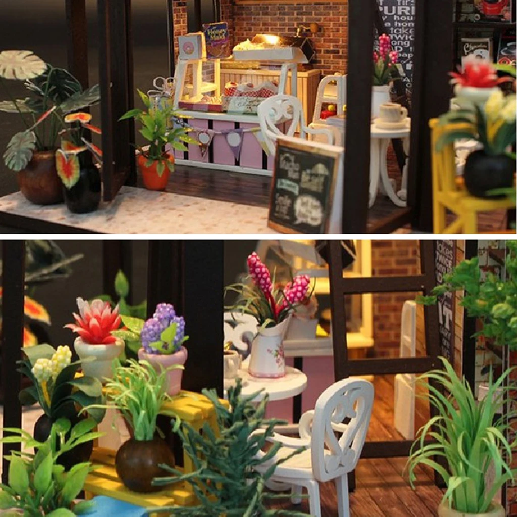 DIY Dollhouse Kit with Furniture Accessories & LED Light 1:24 Scale Wooden House Craft Toy Gift - Time Travel & Coffee House