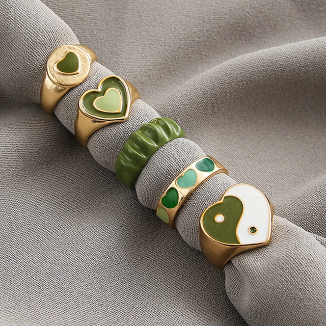 Heart Y2K Ring Set Open Cooper Rings For Women Candy Color Hand-painted Knuckle Rings Jewelry