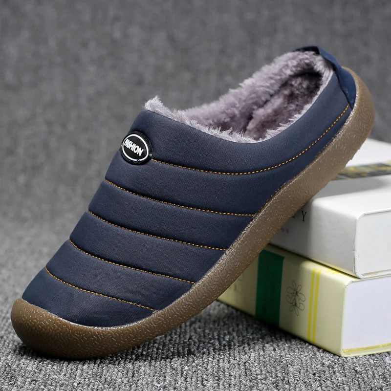 UncleJerry/мужские зимние тапочки; женская теплая Домашняя обувь; водонепроницаемые Нескользящие домашние тапочки; большие размеры - Цвет: Dk.Blue