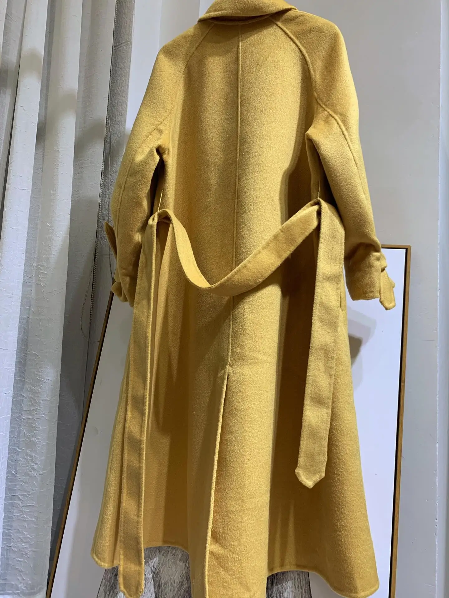 New Autumn and Winter Turn Down Collar Single-Breasted Long Women double-sided wool Solid color with belt coat Coat