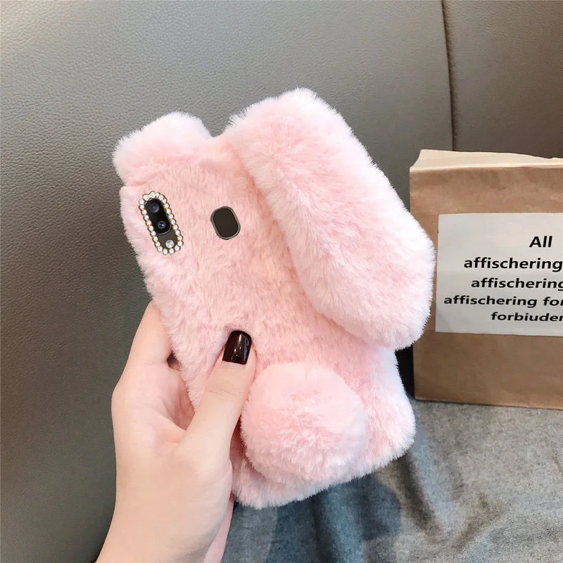 

Case For Samsung A30 Fluffy Rabbit Ears Plush Silicon Soft Back Cover For Samsung Galaxy A30 SM-A305F A305F A305 Shockproof Case