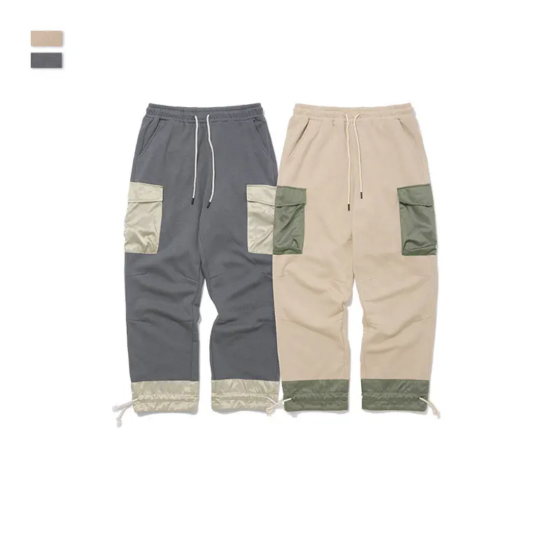Fionto Men's Wear Autumn and Winter New Personality Impingement Pocket Splice Tie Foot Leisure Sports Pants Man