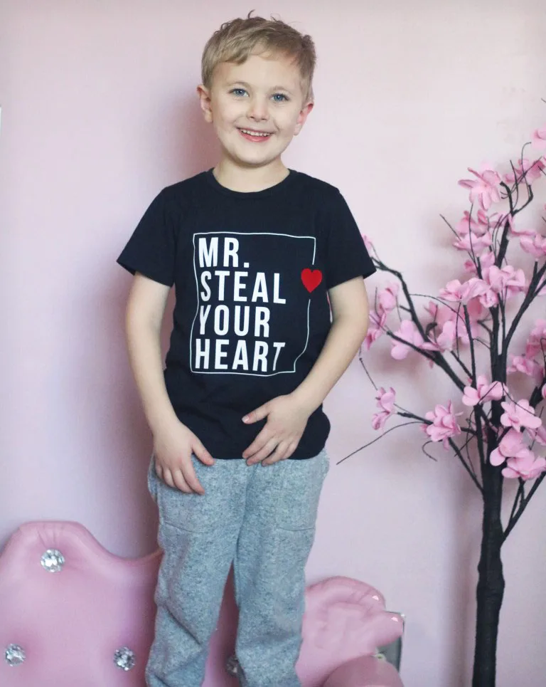 Футболки на День святого Валентина с надписью «Mr/miss Steal Your Heart Brother and Sisters» футболка с забавным рисунком для мальчиков и девочек одежда в летнем стиле, футболки