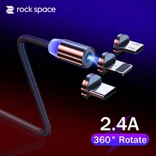 ROCK светодиодный магнитный кабель Micro usb type C, зарядное устройство для Xiaomi Redmi Note 8, iPhone X, samsung S9, huawei, быстрая зарядка, USB C, 1 м