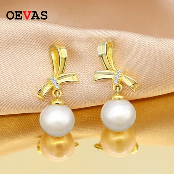 

OEVAS Natural Freshwater Pearl Stud Earrings For Women Top Quality Gold Color 100% 925 Sterling Silver Gilrs Party Fine Jewelry