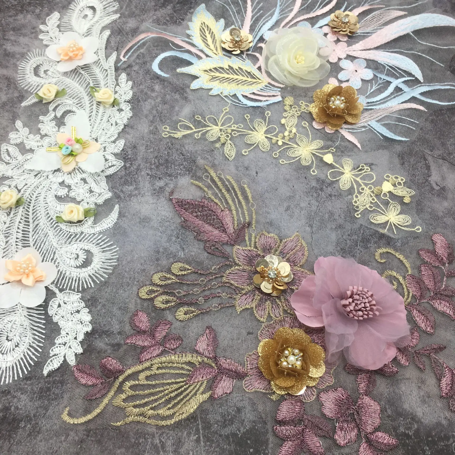 

1 Piece 15*15cm Embroidery 3D Flower Beaded Sequins Patch Lace Trim DIY Craft&Sewing Dress Clothing Wedding