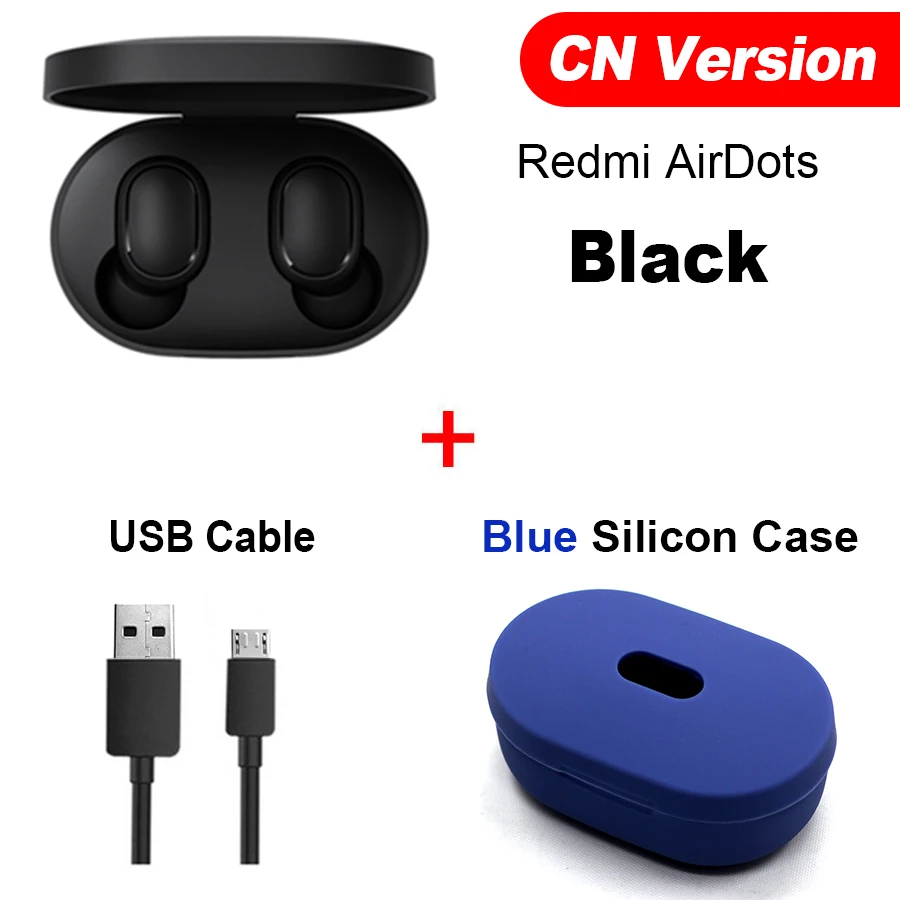 CN Cable Blue Case Оригинальные беспроводные наушники Xiaomi Redmi Airdots Xiaomi TWS, громкая связь, голосовое управление, Bluetooth 5,0, шумоподавление, управление краном - Цвет: CN Cable Blue Case