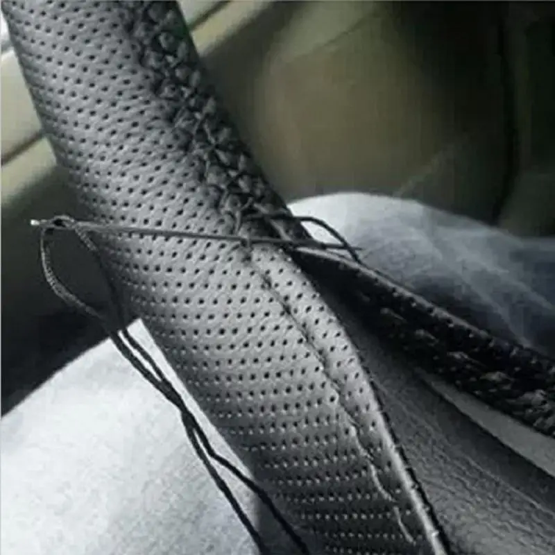 Автомобильный Стайлинг DIY чехлы на руль чрезвычайно мягкая кожаная оплетка на руль Автомобильная стрелка нить 38 см аксессуары для интерьера - Название цвета: Black and Black