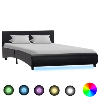 

Bed Frame With LED Luxury Double Bed Leather Bed Modern Simple Master Bedroom Furniture Bed Black Imitation Leather 120 x 200cm