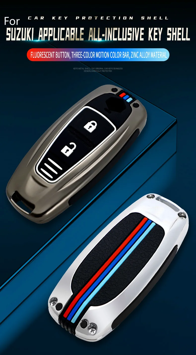 Custodia Smart Key Shell per auto in lega di zinco per Suzuki Vitara Swift Ignis Kizashi SX4 Baleno Ertiga 2016 2017 2018 2019 portachiavi - H6cdbb34cf1ad4c70a82205237ea3138er