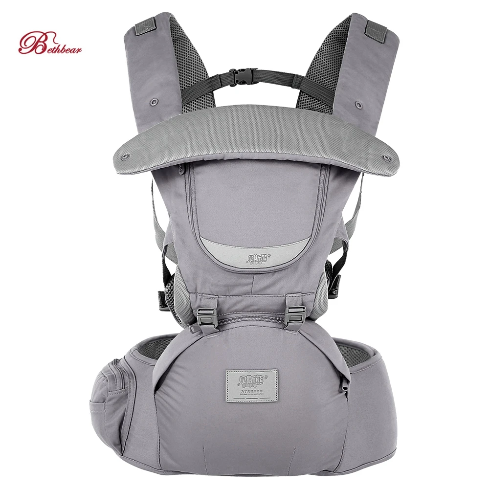 Bethbear Beth медведь 3 в 1 Hipseat эргономичный Baby Carrier 0-36 месяцев пряжкой удобные детские сетки Обёрточная бумага для слинг-рюкзак - Цвет: Gray