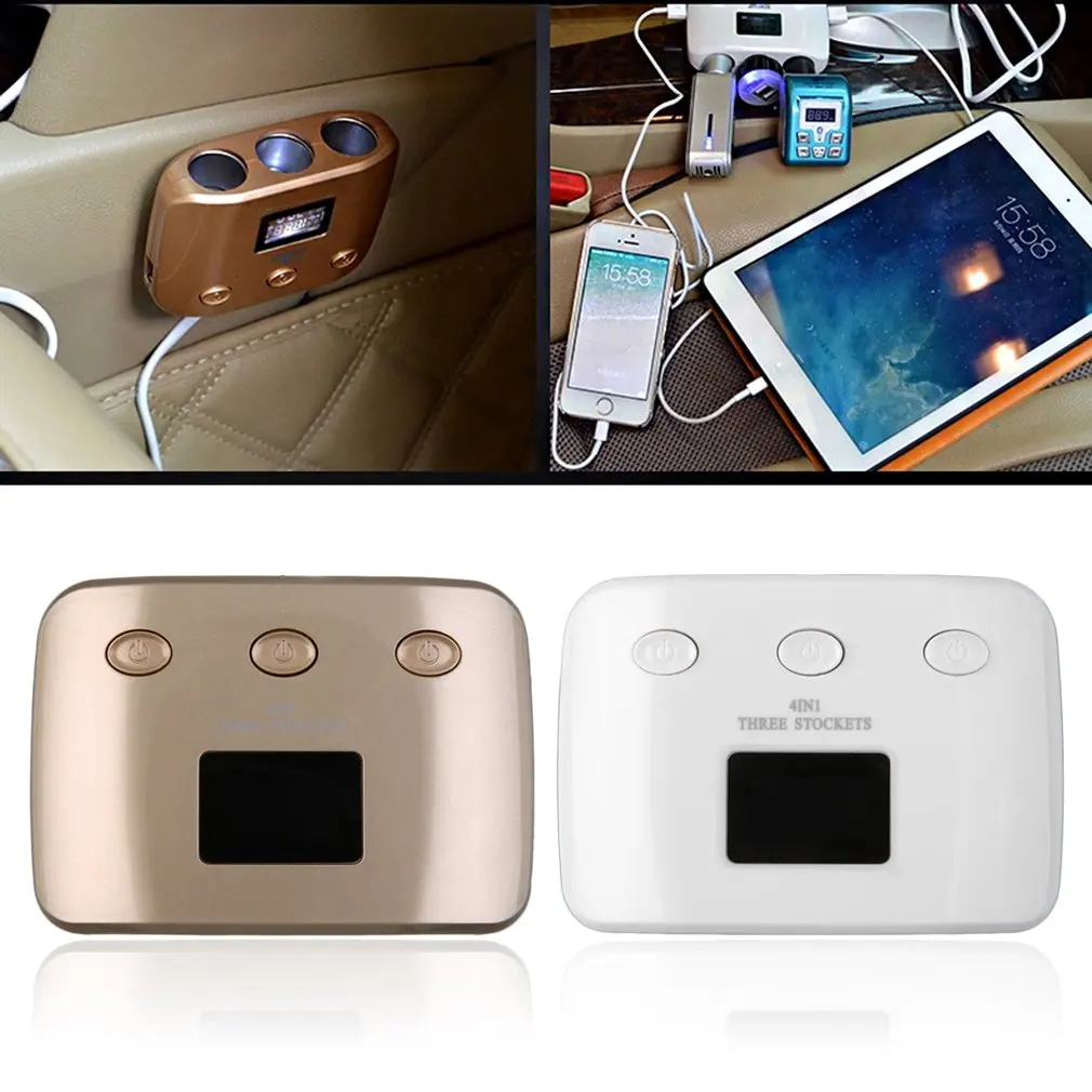

12v-24v High Quality White/Golden New 3 Socket Car-Charger Cigarette Lighter Adapter Car Splitter 3.1A 2 USB Port Switch