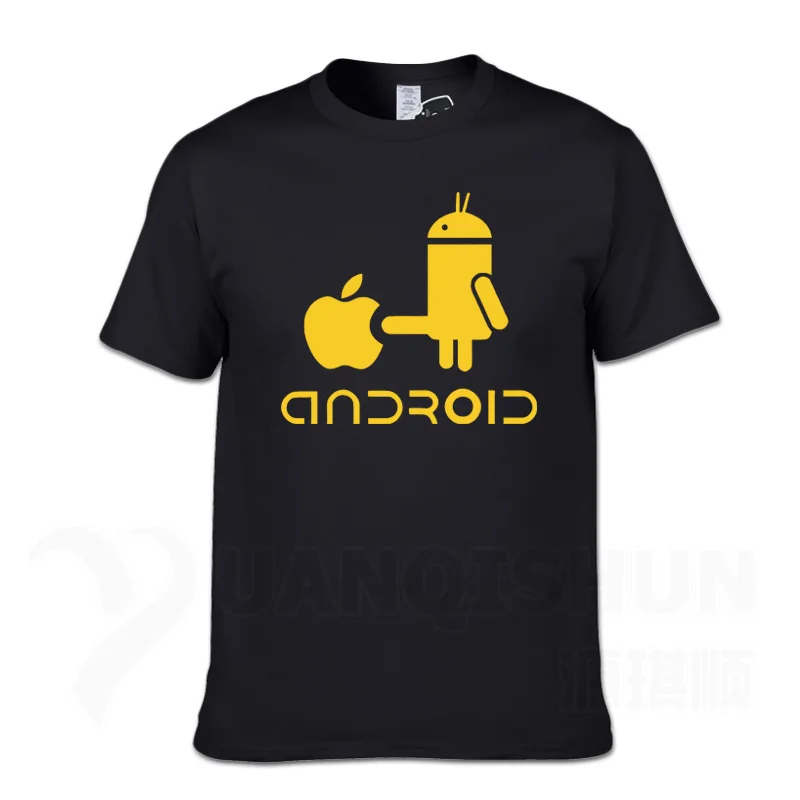 YUANQISHUN Creative Design Spoof Android Robot Funny Print Men's T Shirt New Cotton O-Neck Casual Tshirt Humor Top Tee - Цвет: Black 2