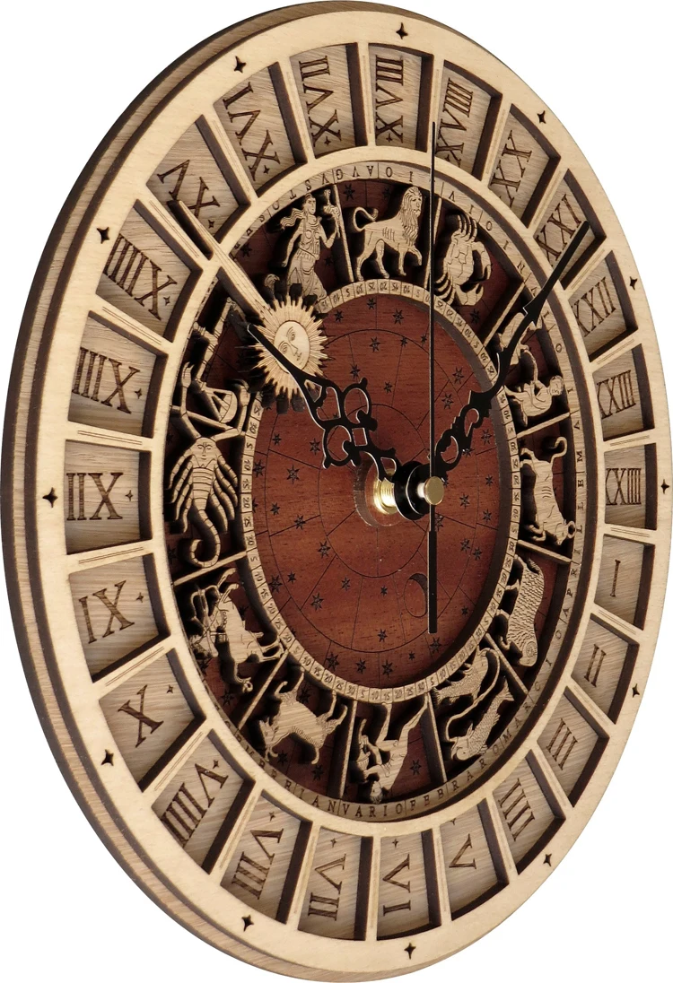 Venice Astronomical Wooden Clock For Living Room Creative Digital Wall
