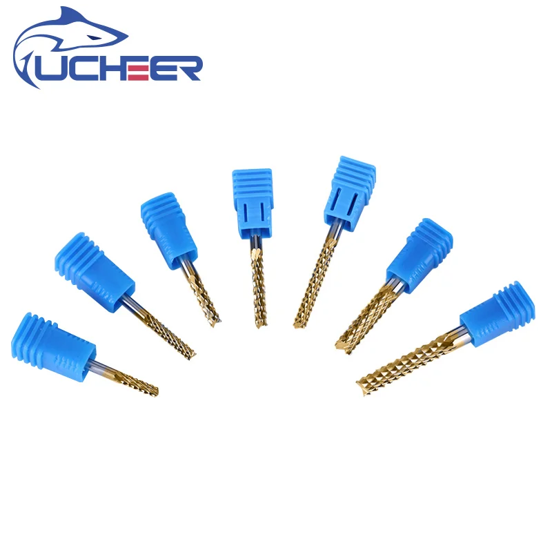

UCHEER 1pcs Corn milling Cutter TiN coating CNC Carbide Tungsten router bits cutting PCB end mill Engraving machine